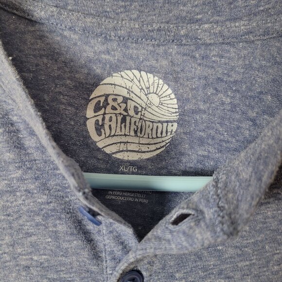 C&C California Mens Long-Sleeve Henley Shirt Blue Heather XL - Picture 2 of 6